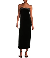 GB Velvet Strapless Side Slit Long Dress