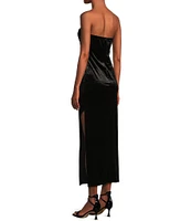 GB Velvet Strapless Side Slit Long Dress