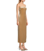 GB Velvet Strapless Side Slit Long Dress