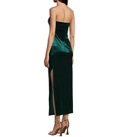 GB Velvet Strapless Side Slit Long Dress