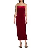 GB Velvet Strapless Side Slit Long Dress