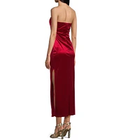 GB Velvet Strapless Side Slit Long Dress