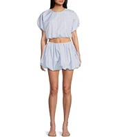 GB Woven Stripe Poplin Puff Coordinating Blouse