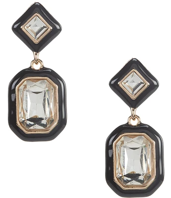 Gemma Layne Crystal Stone Jet Enamel Edge Metal Drop Earrings