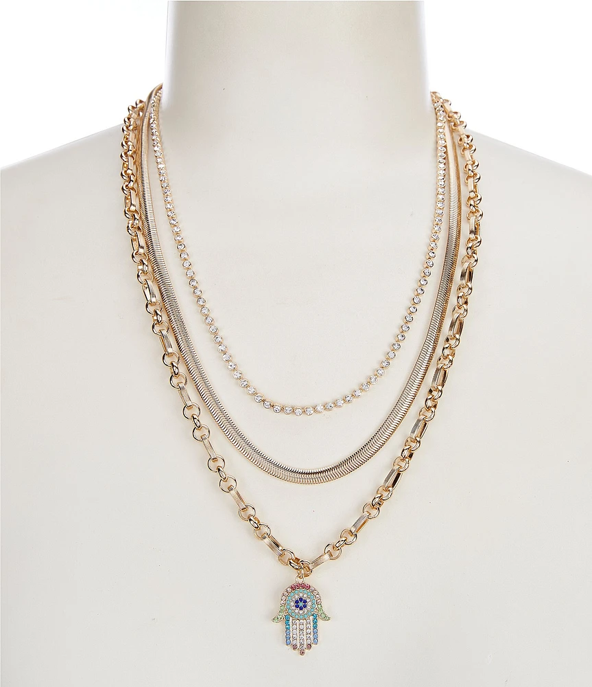 Gemma Layne Multi Layer Hamsa Hand Short Multi Strand Pendant Necklace