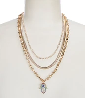 Gemma Layne Multi Layer Hamsa Hand Short Multi Strand Pendant Necklace