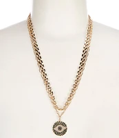 Gemma Layne Pave Eye Disc Double Strand Short Pendant Necklace