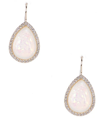 Gemma Layne White Opal Crystal CZ Stone Edge Teardrop Drop Earrings