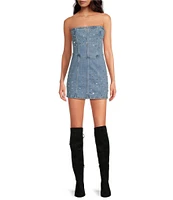 Gianni Bini Abigail Strapless Rhinestone Denim Mini Dress