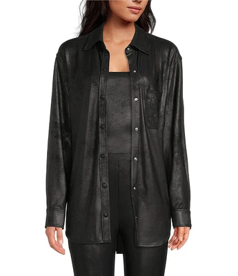 Gianni Bini Abriella Luxe Coated Notch Lapel Long Sleeve Statement Coordinating Shirt Jacket