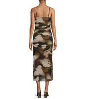 Gianni Bini Abstract Mesh Square Neckline Sleeveless Camisole Midi Bodycon Dress