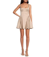 Gianni Bini Addison Satin Square Neck A-Line Drop Waist Mini Dress