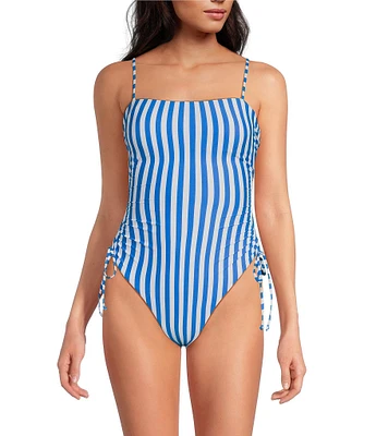 Gianni Bini Amalfi Stripe Ruched Tie Side One Piece Swimsuit