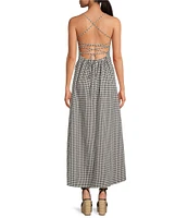 Gianni Bini Amelia Gingham Square Neck Sleeveless Tie Back Midi A-Line Dress