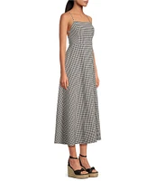 Gianni Bini Amelia Gingham Square Neck Sleeveless Tie Back Midi A-Line Dress