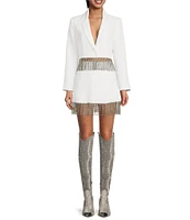 Gianni Bini Anya Rhinestone Fringe Point Collar Long Sleeve Coordinating Jacket