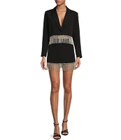 Gianni Bini Anya Rhinestone Fringe Point Collar Long Sleeve Coordinating Jacket