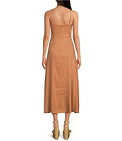 Gianni Bini Ash Square Neck Sleeveless Cut Out Shell Detail Midi Linen A-Line Dress