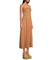Gianni Bini Ash Square Neck Sleeveless Cut Out Shell Detail Midi Linen A-Line Dress