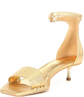 Gianni Bini Asher Metallic Leather Metal Kitten Heel Sandals