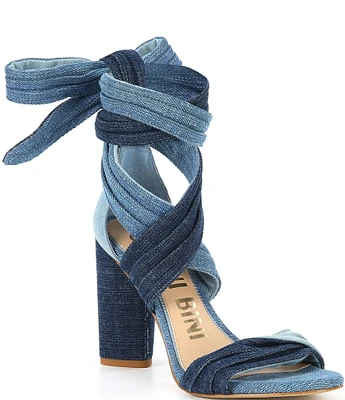 Gianni Bini Astraahh Denim Ankle Wrap Sandals