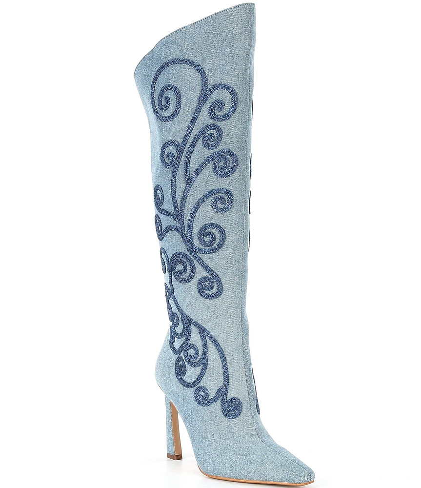 Gianni Bini Audrina Denim Soutache Braided Tall Boots