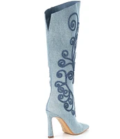 Gianni Bini Audrina Denim Soutache Braided Tall Boots