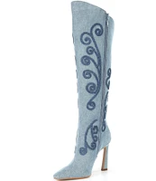 Gianni Bini Audrina Denim Soutache Braided Tall Boots