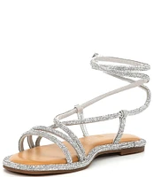 Gianni Bini Beatrix Rhinestone Embellished Ankle Wrap Strappy Flat Sandals