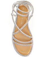 Gianni Bini Beatrix Rhinestone Embellished Ankle Wrap Strappy Flat Sandals