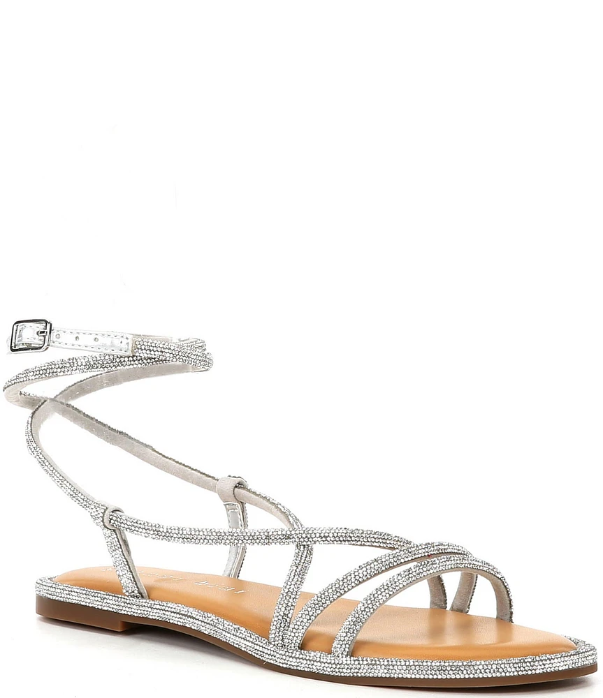 Gianni Bini Beatrix Rhinestone Embellished Ankle Wrap Strappy Flat Sandals