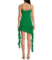 Gianni Bini Belle Rosette Sweetheart Neck Sleeveless Ruffle Chiffon Mini Dress