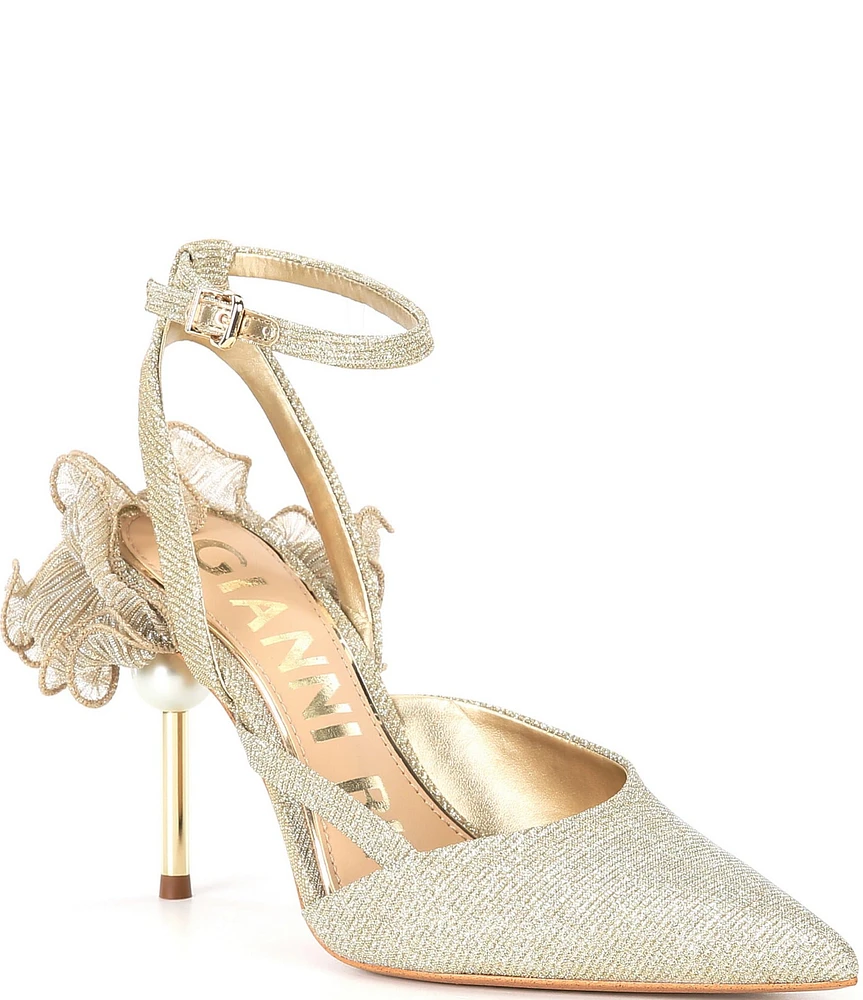 Gianni Bini Bradley Metallic Ruffle Ankle Strap Pumps