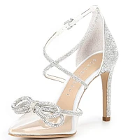 Gianni Bini Bridal Collection Ezlynn Rhinestone Embellished Bow Vinyl Toe Pumps