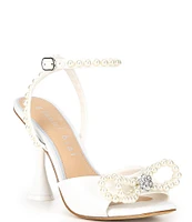 Gianni Bini Bridal Collection HaydnTwo Satin Pearl Bow Ankle Strap Dress Sandals