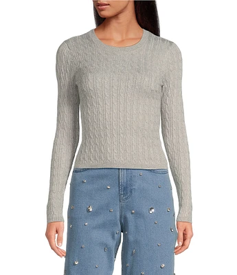 Gianni Bini Cable Crew Neck Long Sleeve Sweater Top