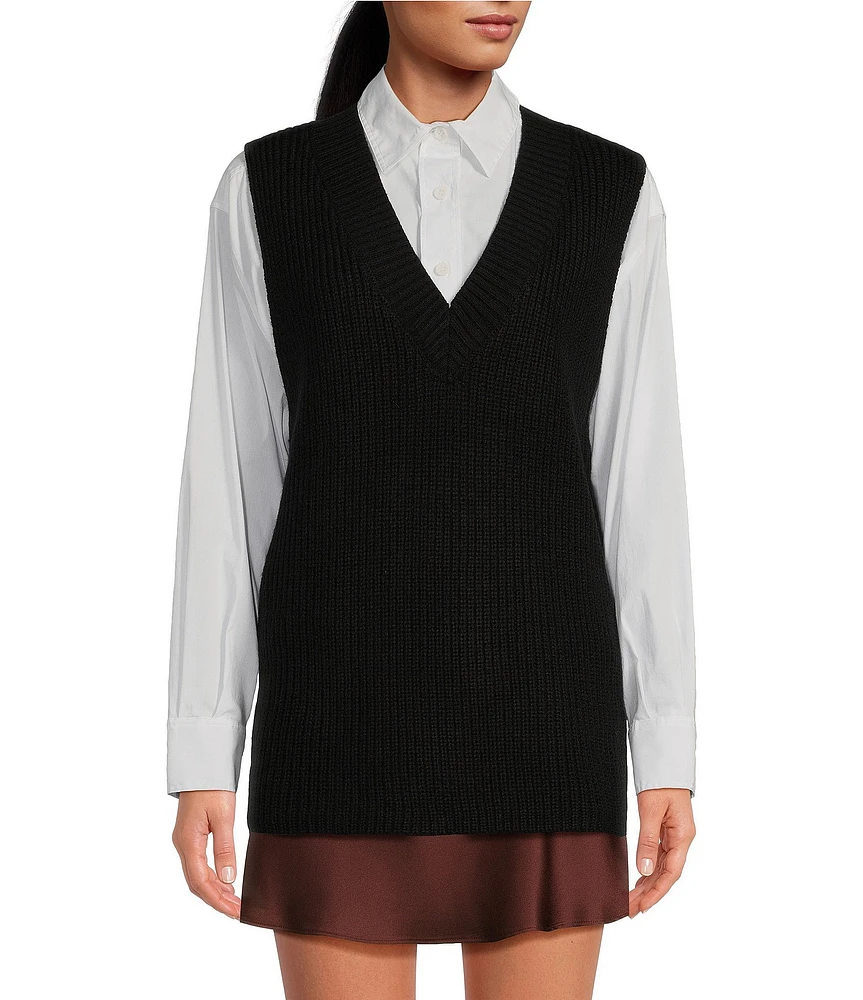 Gianni Bini Carolina Knit V-Neck Sleeveless Oversized Sweater Vest