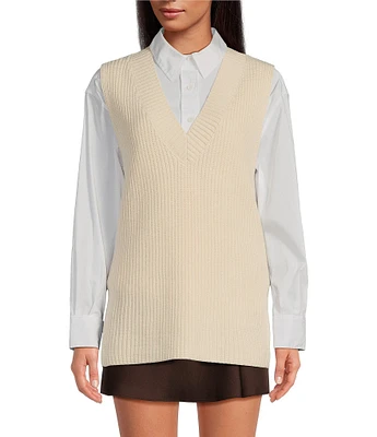 Gianni Bini Carolina Knit V-Neck Sleeveless Oversized Sweater Vest