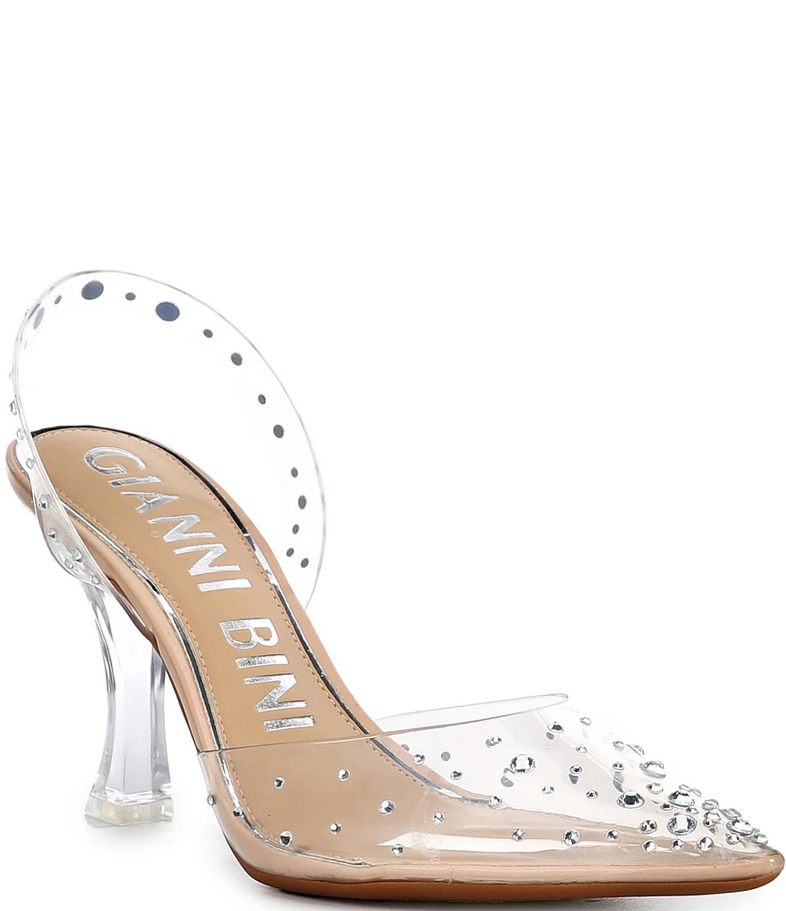 Gianni Bini CasideeTwo Clear Vinyl Rhinestone Halter Back Pumps