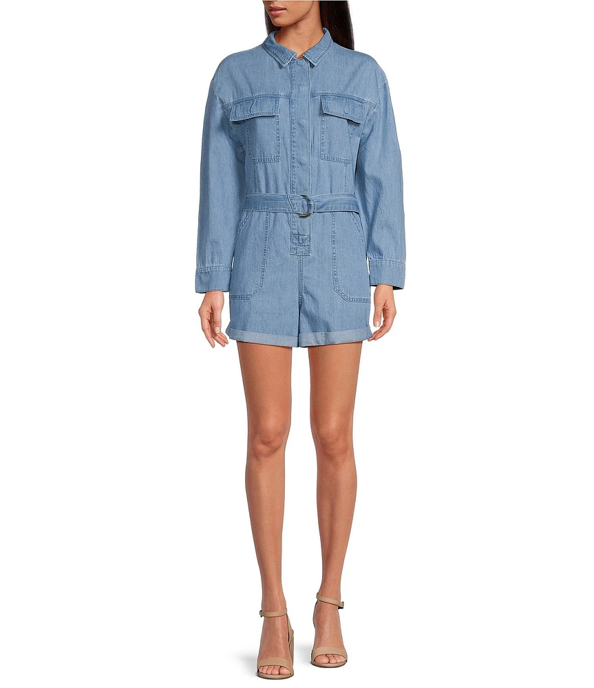 Gianni Bini Charlie Denim Button Down Long Sleeve Romper