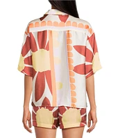 Gianni Bini Charlie Point Collar Short Sleeve Button Front Printed Satin Coordinating Blouse