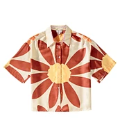 Gianni Bini Charlie Point Collar Short Sleeve Button Front Printed Satin Coordinating Blouse