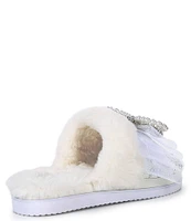 Gianni Bini ComfieeThree Rhinestone and Pearl Bow Faux Fur Slippers