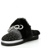 Gianni Bini ComfieeTwo Embellished Rhinestone Bow Faux Fur Slippers