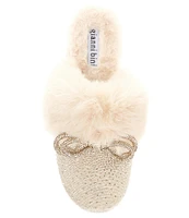 Gianni Bini ComfieeTwo Embellished Rhinestone Bow Faux Fur Slippers