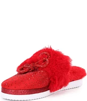 Gianni Bini ComfieeTwo Embellished Rhinestone Bow Faux Fur Slippers