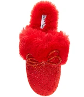 Gianni Bini ComfieeTwo Embellished Rhinestone Bow Faux Fur Slippers