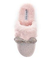 Gianni Bini ComfieeTwo Embellished Rhinestone Bow Faux Fur Slippers