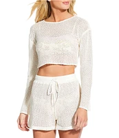 Gianni Bini Crochet Cropped Bell Sleeve Cover-Up Top