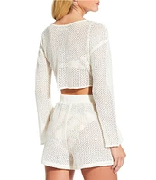 Gianni Bini Crochet Cropped Bell Sleeve Cover-Up Top